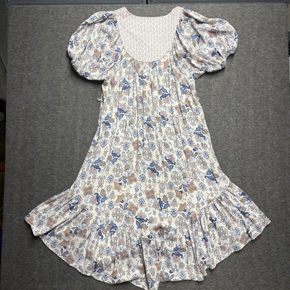 NWT Lucky Brand Floral Print Flowy Midi Dress Boho Women's XS Short Sleeve Shirt - Picture 5 of 7